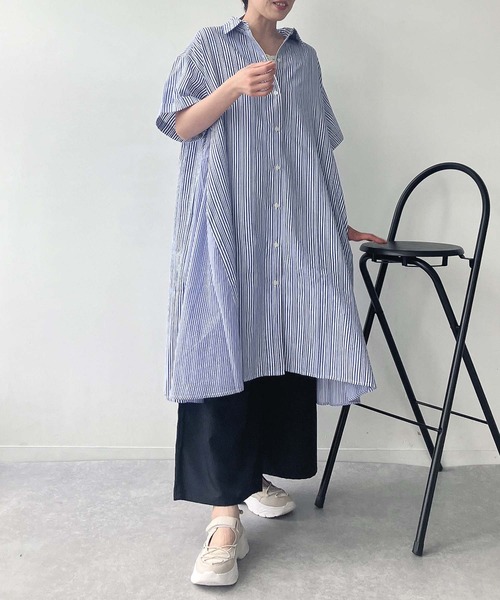 AS KNOW AS plus（アズノゥアズプラス）の「○異素材MIX半袖シャツワンピース（ワンピース・レディース・ホワイト系/ホワイト系1/ブラック系/ネイビー系/ブルー系/ブラック系1/ライトグリーン系1/オレンジ系1/ブラック系2/ベージュ系1/ネイビー系2/ネイビー/イエロー/ベージュ系その他/ブルー系その他/ブルー系1/ホワイト系2/グリーン系/チャコールグレー/イエロー系・FREE）」の17枚目の写真