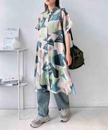 ○異素材MIX半袖シャツワンピース