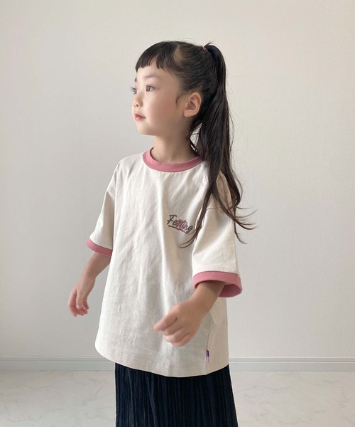 CIAOPANIC TYPY(チャオパニックティピー)の「【KIDS】USAコットンワンポイントプリント刺繍リンガーTEE(Tシャツ/カットソー・キッズ・チャコールグレー/ネイビー/ピンク・S/M/L/XL/XXL)」の3枚目の写真