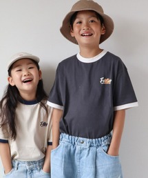 【KIDS】USAコットンワンポイントプリント刺繍リンガーTEE