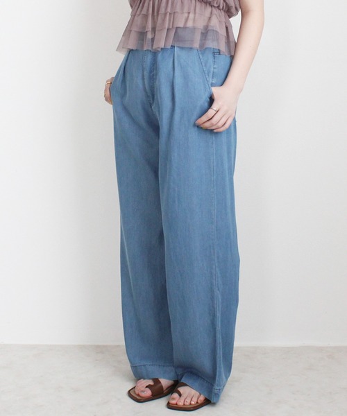 SELECT LEVERY(セレクトリベリー)の「接触冷感 吸水速乾 テンセル混デニムワイドパンツ(デニムパンツ・レディース・ブルー/ネイビー/ワンウォッシュ/ブルー系その他・SMALL/LARGE/X-LARGE/MEDIUM)」の18枚目の写真