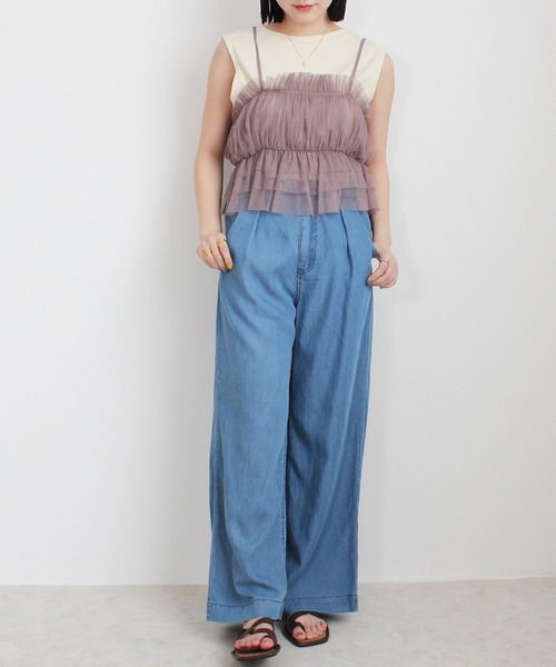 SELECT LEVERY(セレクトリベリー)の「接触冷感 吸水速乾 テンセル混デニムワイドパンツ(デニムパンツ・レディース・ブルー/ネイビー/ワンウォッシュ/ブルー系その他・SMALL/LARGE/X-LARGE/MEDIUM)」の17枚目の写真