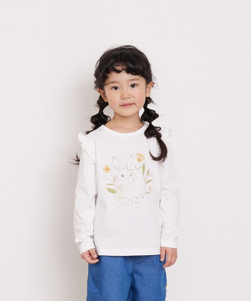 la poche biscuit(ラポシェビスキュイ)の「バック切り替えうさぎTシャツ(Tシャツ/カットソー・キッズ・ピンク/オフホワイト・120/100/130/90/110/80/140)」の1枚目の写真
