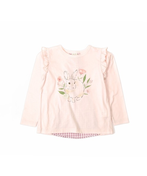 la poche biscuit(ラポシェビスキュイ)の「バック切り替えうさぎTシャツ(Tシャツ/カットソー・キッズ・ピンク/オフホワイト・120/100/130/90/110/80/140)」の2枚目の写真