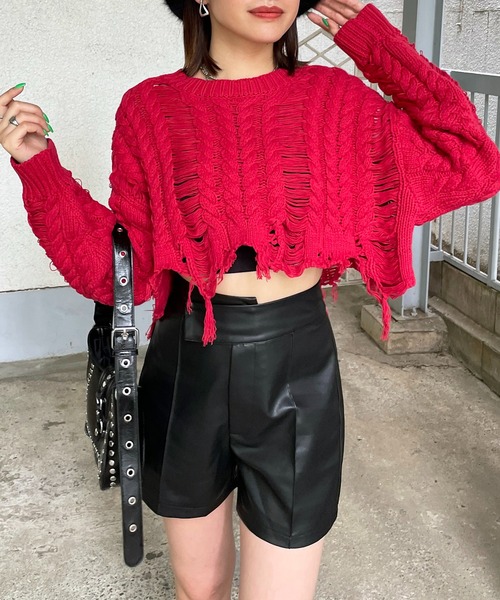 SPIRALGIRL（スパイラルガール）の「ハイウエスト合皮ショートパンツ（その他パンツ・レディース・ブラック/ホワイト・FREE）」の5枚目の写真