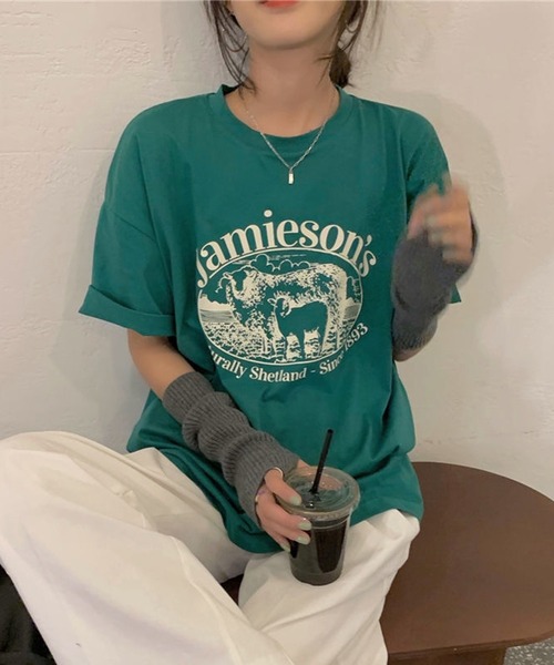 VitaFelice(ヴィータフェリーチェ)の「ルーズスタイル ロゴTシャツ(Tシャツ/カットソー・レディース・ホワイト/グリーン・FREE)」の5枚目の写真