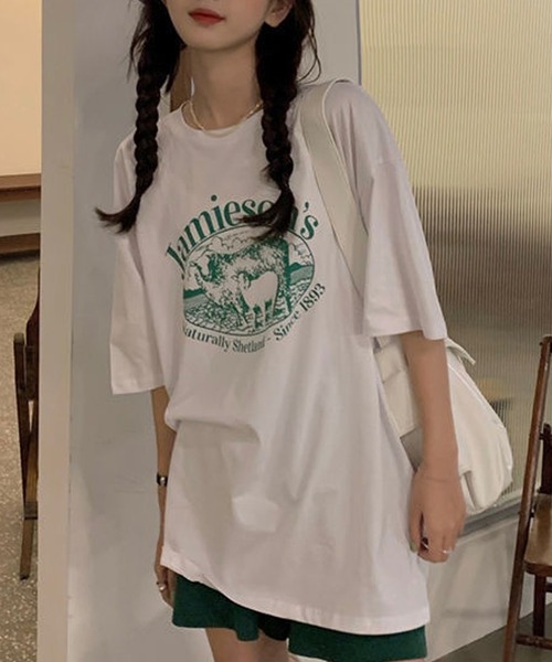 VitaFelice(ヴィータフェリーチェ)の「ルーズスタイル ロゴTシャツ(Tシャツ/カットソー・レディース・ホワイト/グリーン・FREE)」の7枚目の写真