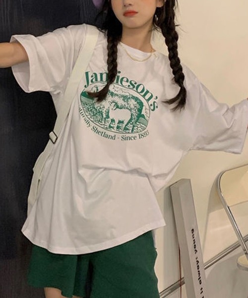 VitaFelice(ヴィータフェリーチェ)の「ルーズスタイル ロゴTシャツ(Tシャツ/カットソー・レディース・ホワイト/グリーン・FREE)」の8枚目の写真