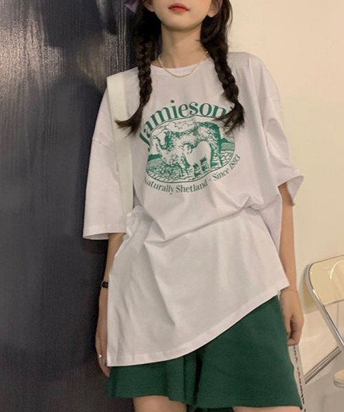 VitaFelice(ヴィータフェリーチェ)の「ルーズスタイル ロゴTシャツ(Tシャツ/カットソー・レディース・ホワイト/グリーン・FREE)」の9枚目の写真