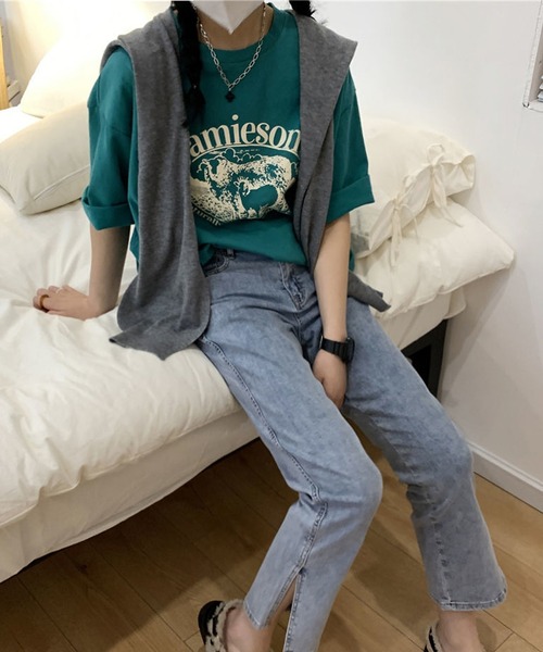VitaFelice(ヴィータフェリーチェ)の「ルーズスタイル ロゴTシャツ(Tシャツ/カットソー・レディース・ホワイト/グリーン・FREE)」の11枚目の写真