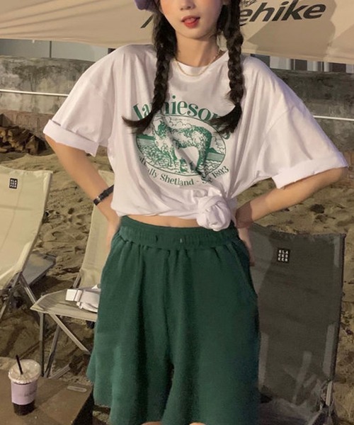 VitaFelice(ヴィータフェリーチェ)の「ルーズスタイル ロゴTシャツ(Tシャツ/カットソー・レディース・ホワイト/グリーン・FREE)」の13枚目の写真