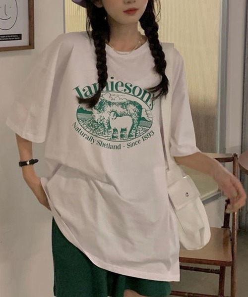 VitaFelice(ヴィータフェリーチェ)の「ルーズスタイル ロゴTシャツ(Tシャツ/カットソー・レディース・ホワイト/グリーン・FREE)」の15枚目の写真