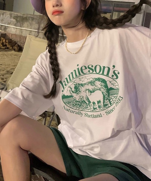 VitaFelice(ヴィータフェリーチェ)の「ルーズスタイル ロゴTシャツ(Tシャツ/カットソー・レディース・ホワイト/グリーン・FREE)」の19枚目の写真