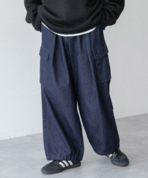Denim wide loose cargo pants/デニムワイドルーズカーゴパンツ/パラシュートパンツ