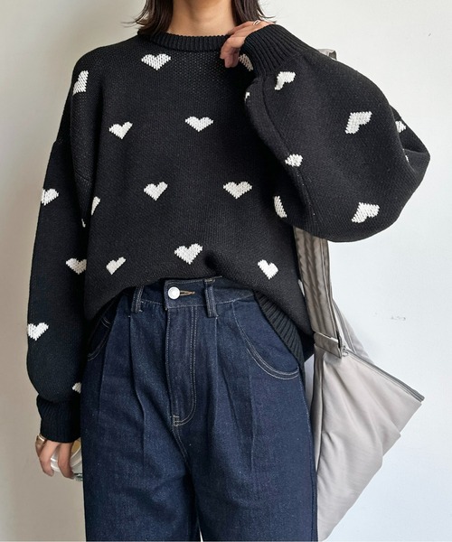 CPCM（シーピーシーエム）の「総柄ハートBIGニット（ニット/セーター・レディース・アイボリー/ブラック/ネイビー・FREE）」の12枚目の写真