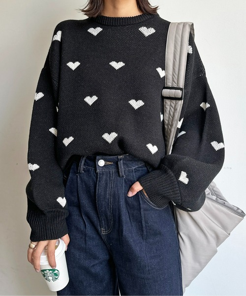 CPCM（シーピーシーエム）の「総柄ハートBIGニット（ニット/セーター・レディース・アイボリー/ブラック/ネイビー・FREE）」の14枚目の写真
