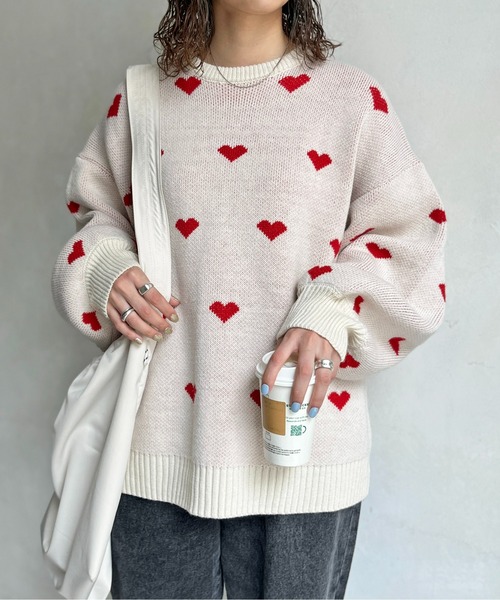 CPCM（シーピーシーエム）の「総柄ハートBIGニット（ニット/セーター・レディース・アイボリー/ブラック/ネイビー・FREE）」の8枚目の写真