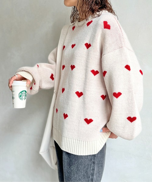 CPCM（シーピーシーエム）の「総柄ハートBIGニット（ニット/セーター・レディース・アイボリー/ブラック/ネイビー・FREE）」の9枚目の写真