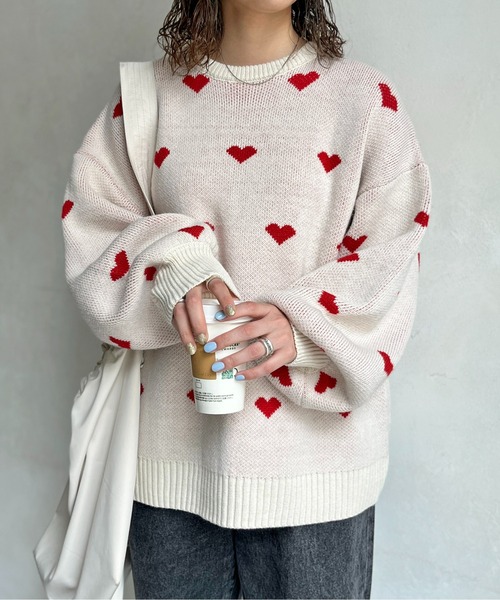 CPCM（シーピーシーエム）の「総柄ハートBIGニット（ニット/セーター・レディース・アイボリー/ブラック/ネイビー・FREE）」の10枚目の写真
