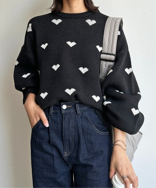 ニーマンマーカス カシミア セーター ハート柄 ネイビー ニット XL CPCM（シーピーシーエム）の「総柄ハートBIGニット（ニット