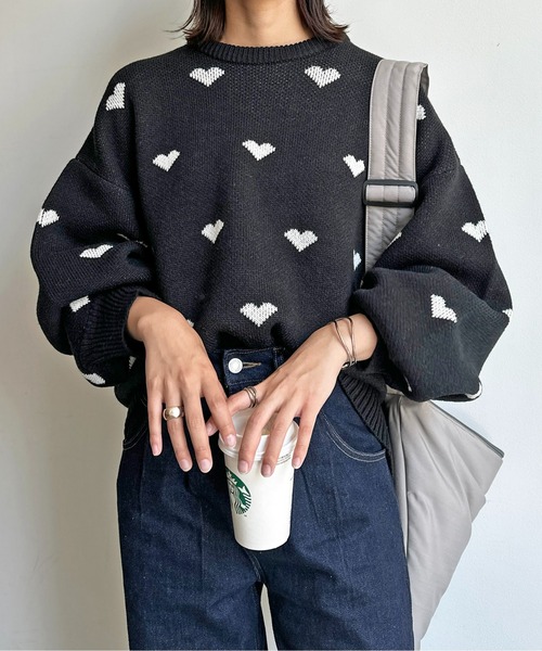 CPCM（シーピーシーエム）の「総柄ハートBIGニット（ニット/セーター・レディース・アイボリー/ブラック/ネイビー・FREE）」の20枚目の写真
