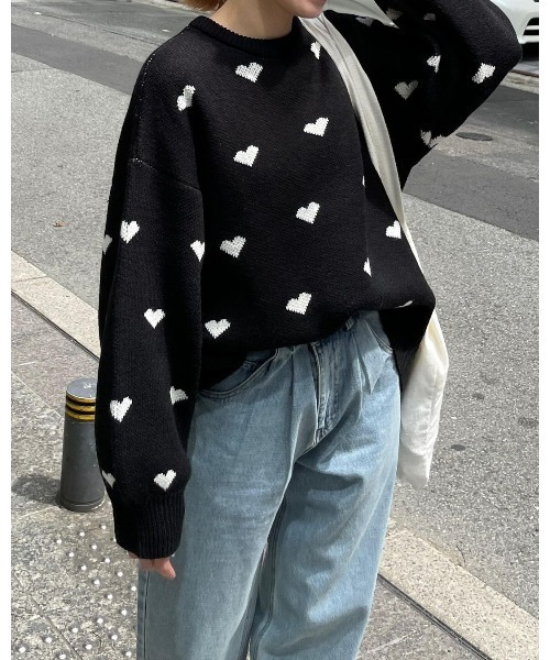 CPCM（シーピーシーエム）の「総柄ハートBIGニット（ニット/セーター・レディース・アイボリー/ブラック/ネイビー・FREE）」の21枚目の写真