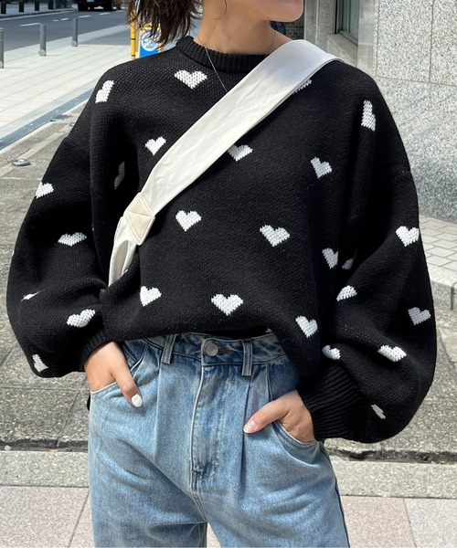 CPCM（シーピーシーエム）の「総柄ハートBIGニット（ニット/セーター・レディース・アイボリー/ブラック/ネイビー・FREE）」の18枚目の写真