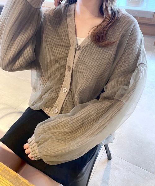 mysty woman(ミスティウーマン)の「チュールレイヤードカーディガン 978491(カーディガン/ボレロ・レディース・モカ/グレー/アイボリー・FREE)」の1枚目の写真