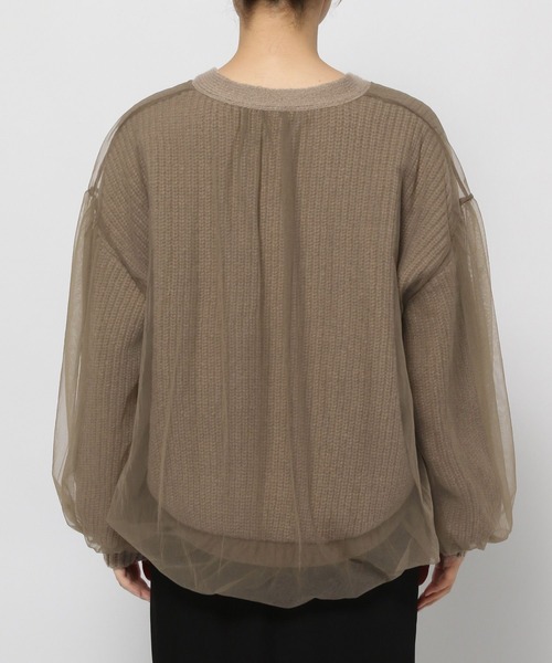 mysty woman(ミスティウーマン)の「チュールレイヤードカーディガン 978491(カーディガン/ボレロ・レディース・モカ/グレー/アイボリー・FREE)」の9枚目の写真