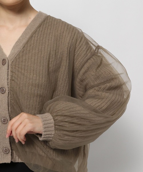 mysty woman(ミスティウーマン)の「チュールレイヤードカーディガン 978491(カーディガン/ボレロ・レディース・モカ/グレー/アイボリー・FREE)」の11枚目の写真