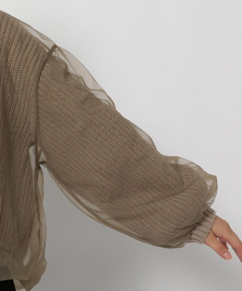 mysty woman(ミスティウーマン)の「チュールレイヤードカーディガン 978491(カーディガン/ボレロ・レディース・モカ/グレー/アイボリー・FREE)」の12枚目の写真