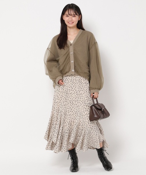 mysty woman(ミスティウーマン)の「チュールレイヤードカーディガン 978491(カーディガン/ボレロ・レディース・モカ/グレー/アイボリー・FREE)」の6枚目の写真