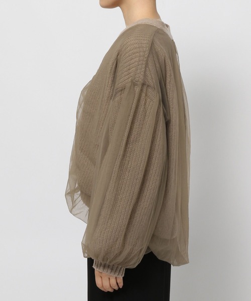 mysty woman(ミスティウーマン)の「チュールレイヤードカーディガン 978491(カーディガン/ボレロ・レディース・モカ/グレー/アイボリー・FREE)」の8枚目の写真