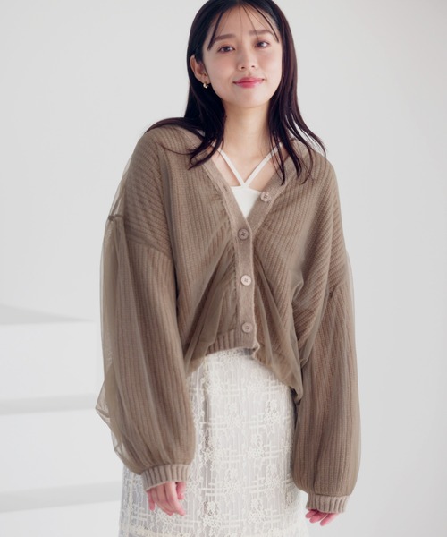 mysty woman(ミスティウーマン)の「チュールレイヤードカーディガン 978491(カーディガン/ボレロ・レディース・モカ/グレー/アイボリー・FREE)」の19枚目の写真