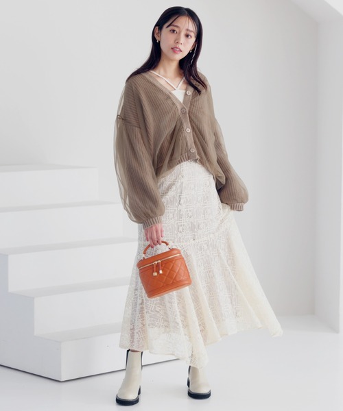 mysty woman(ミスティウーマン)の「チュールレイヤードカーディガン 978491(カーディガン/ボレロ・レディース・モカ/グレー/アイボリー・FREE)」の18枚目の写真