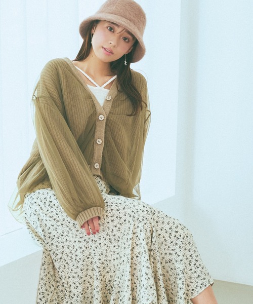 mysty woman(ミスティウーマン)の「チュールレイヤードカーディガン 978491(カーディガン/ボレロ・レディース・モカ/グレー/アイボリー・FREE)」の21枚目の写真