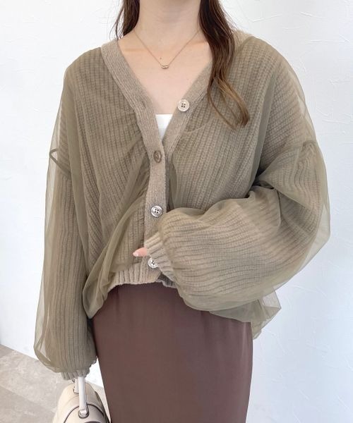 mysty woman(ミスティウーマン)の「チュールレイヤードカーディガン 978491(カーディガン/ボレロ・レディース・モカ/グレー/アイボリー・FREE)」の22枚目の写真