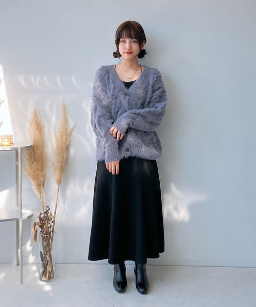 セール】☆フェザーケーブル編みVネックカーディガン（カーディガン