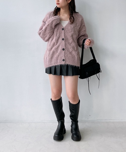 セール】☆フェザーケーブル編みVネックカーディガン（カーディガン