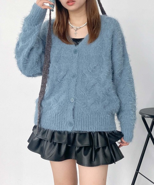 セール】☆フェザーケーブル編みVネックカーディガン（カーディガン