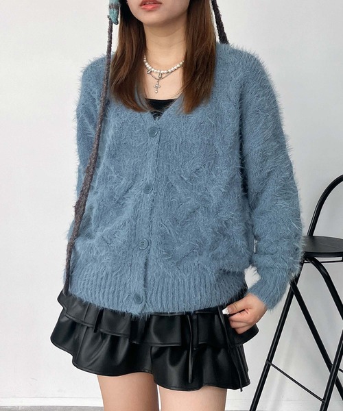 セール】☆フェザーケーブル編みVネックカーディガン（カーディガン