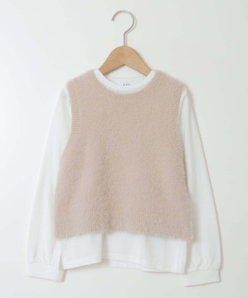 a.v.v（アーヴェヴェ）の「[140-150]【2点セット】フェザーヤーンニットベストセット（ベスト・キッズ・ベージュ/ライトグレー・150/140）」の19枚目の写真