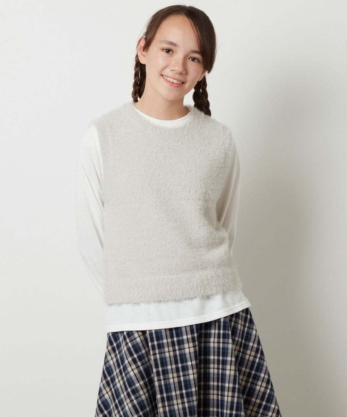 a.v.v（アーヴェヴェ）の「[140-150]【2点セット】フェザーヤーンニットベストセット（ベスト・キッズ・ベージュ/ライトグレー・150/140）」の13枚目の写真