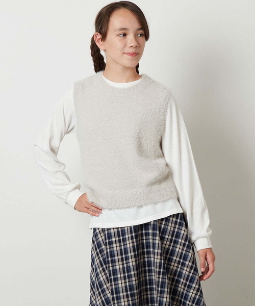 a.v.v（アーヴェヴェ）の「[140-150]【2点セット】フェザーヤーンニットベストセット（ベスト・キッズ・ベージュ/ライトグレー・150/140）」の17枚目の写真