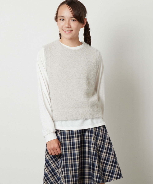 a.v.v（アーヴェヴェ）の「[140-150]【2点セット】フェザーヤーンニットベストセット（ベスト・キッズ・ベージュ/ライトグレー・150/140）」の15枚目の写真