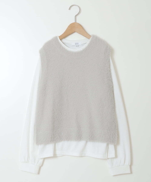 a.v.v（アーヴェヴェ）の「[140-150]【2点セット】フェザーヤーンニットベストセット（ベスト・キッズ・ベージュ/ライトグレー・150/140）」の3枚目の写真