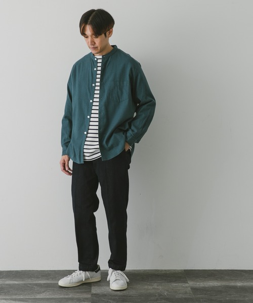 URBAN RESEARCH DOORS（アーバンリサーチドアーズ）の「ビエラバンドカラーシャツ（シャツ/ブラウス・メンズ・グリーン/オフホワイト/ブルー系その他/ブラウン系その他・MEDIUM/LARGE）」の12枚目の写真