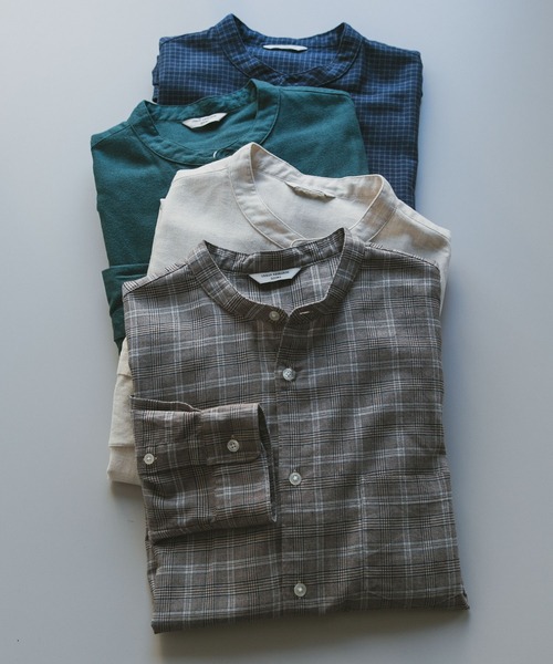 URBAN RESEARCH DOORS（アーバンリサーチドアーズ）の「ビエラバンドカラーシャツ（シャツ/ブラウス・メンズ・グリーン/オフホワイト/ブルー系その他/ブラウン系その他・MEDIUM/LARGE）」の5枚目の写真