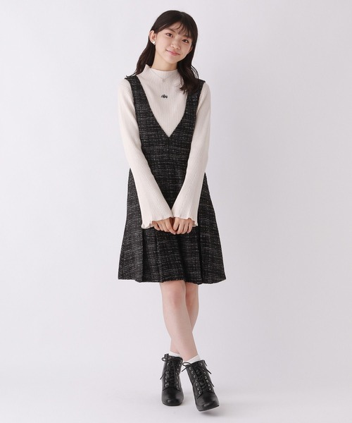 repipi armario(レピピ アルマリオ)の「Vネックツイードジャンスカ(ジャンパースカート・キッズ・ブラック/ホワイト・SMALL/MEDIUM/LARGE)」の15枚目の写真