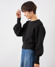 ◇【WEB限定】《手洗い可能》パール付き片畦プルオーバーニット